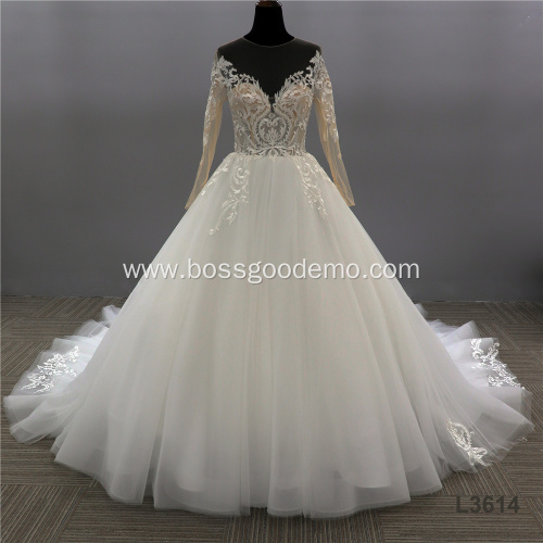 Jancember Fashion Luxury Neck Big Train a line wedding dress ball gown luxury